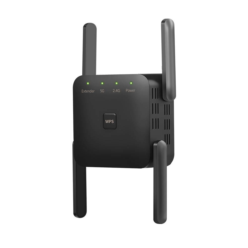 1200Mbps Dual Frequency 2.4G/5G Wireless Repeater WiFi Signal Amplifier WiFi Range Extender for Home Office Black US Plug