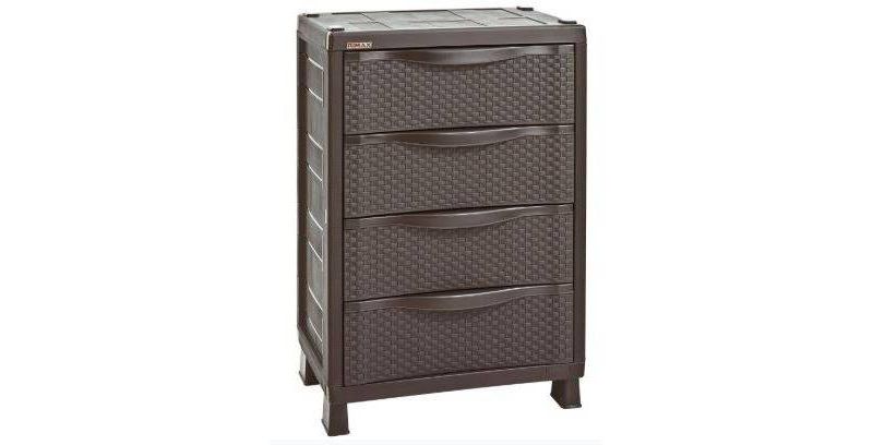 4 Drawer Resin Rattan Cabinet Brown - Inval