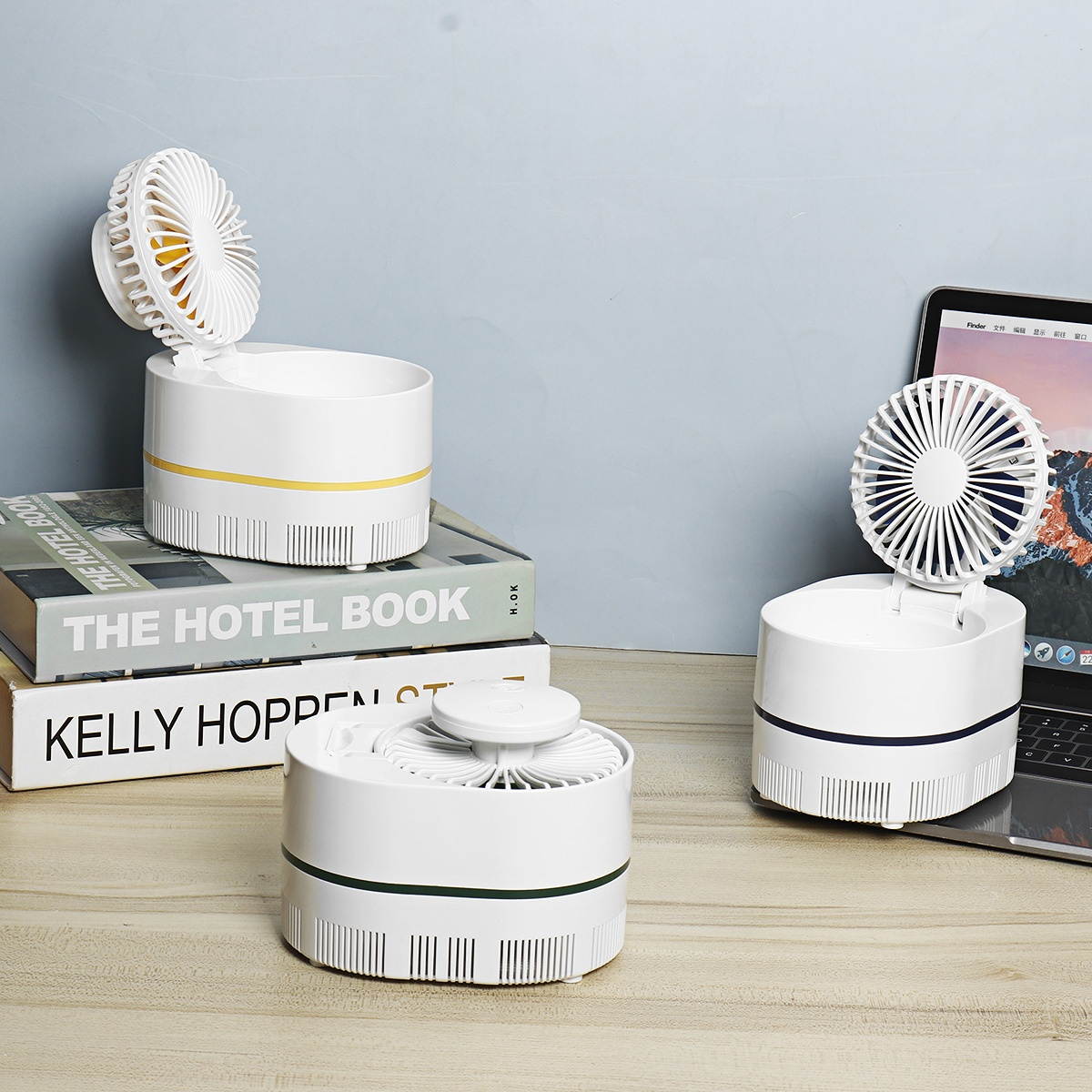 H35844 Mosquito Eradicatio Desktop Fan 3 Gears Wind Speed LED Light Cooling Fans USB Charging Mosquito Killer Fan-Yellow