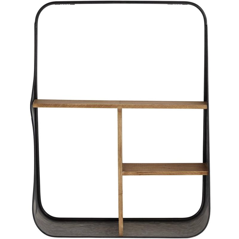 Newhill Designs Manitoba Matte Gray Metal and Brown Wood Wall Shelf