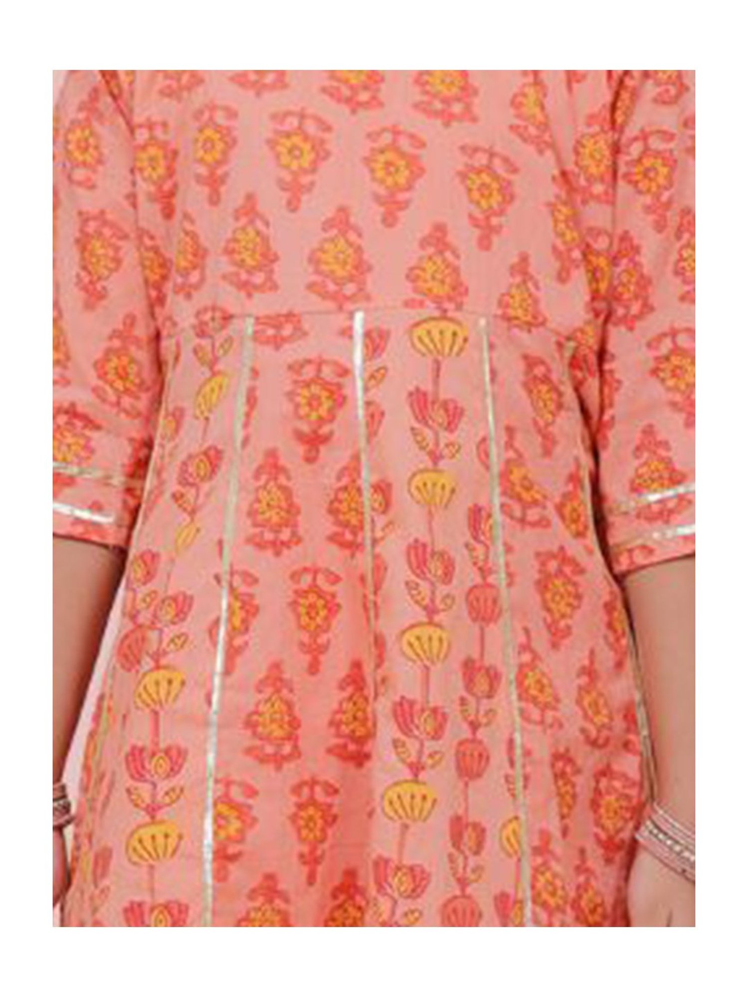 Tippy Top Kids Peach Floral Print Kurta with Pants