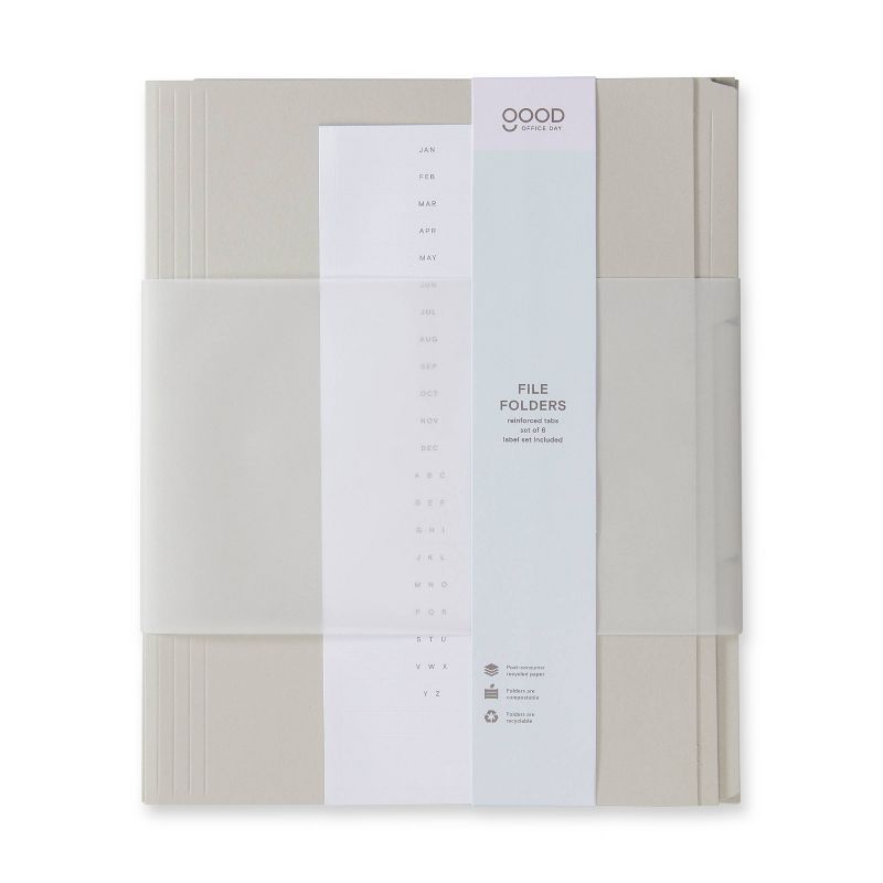 6ct File Folders with Label Set Letter Size Gray - Good Office Day