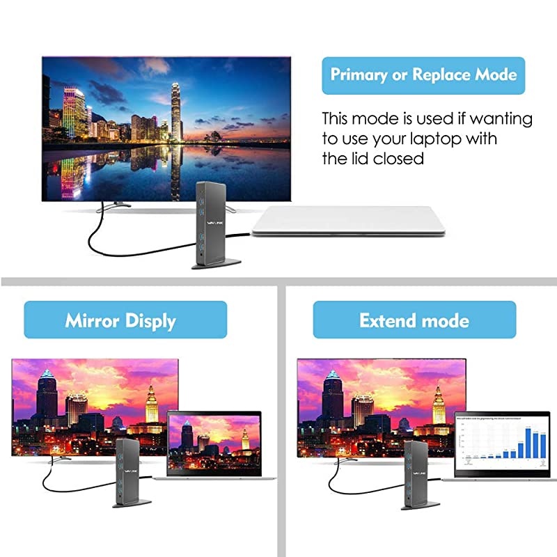 USB 3.0 and USB C Universal Laptop Docking Station Dual Monitor for Windows, MAC, Chrome, Android 5.0 Later OS (HDMI/DVI&VGA, 6xUSB 3.0, Gigabit Ethernet, Audio)