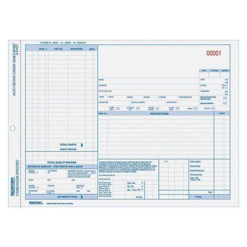 Rediform Auto Repair Order Form - 3 Part - Carbonless - 8.50" X 11" (4p487)
