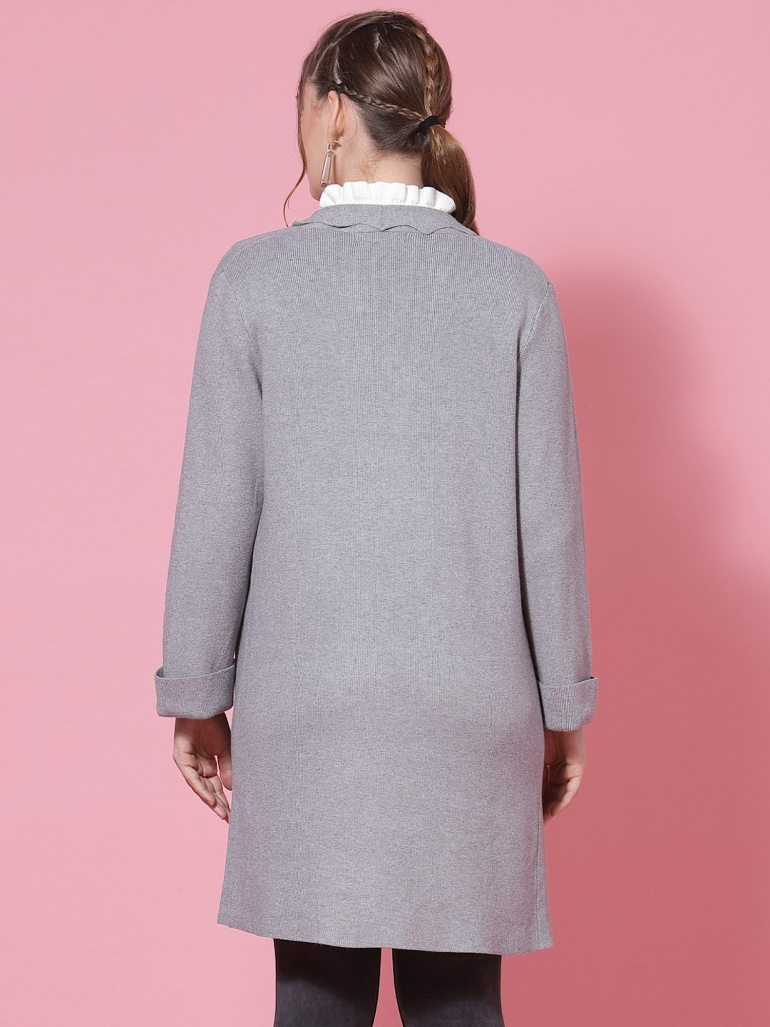 Mafadeny Grey Shawl Neck Shrug