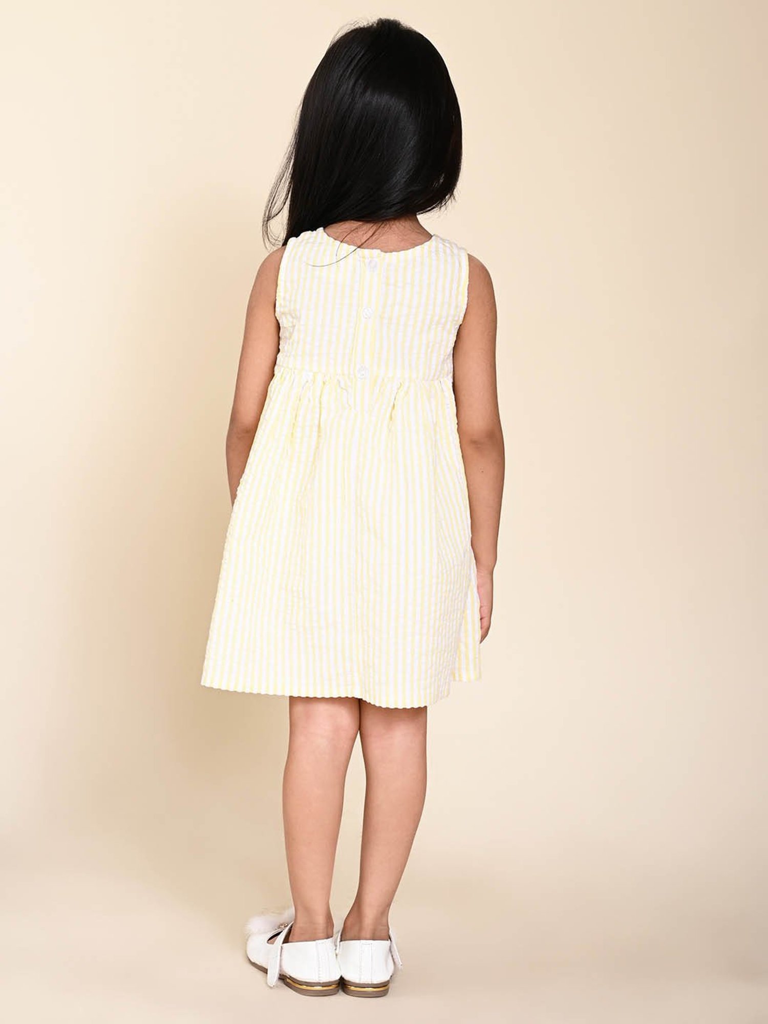 LilPicks Kids White & Yellow Striped Dress