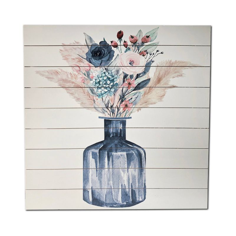 29" x 29" Pampas Floral Bouquet Print on Planked Wood Wall Sign Panel - Gallery 57