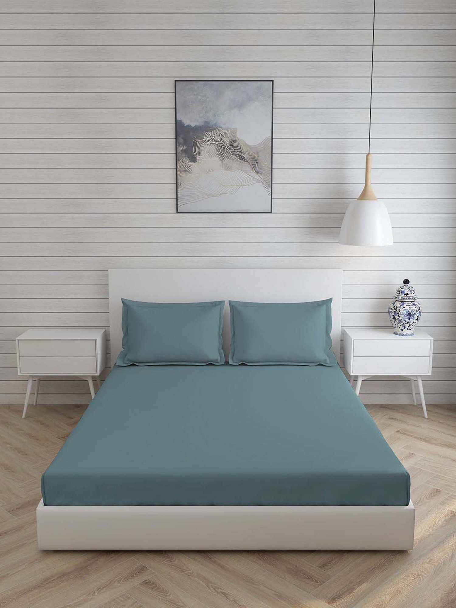 Boutique Living Pure Earth Olive Cotton 300 TC King Size Bed Sheet with Pillow Cover