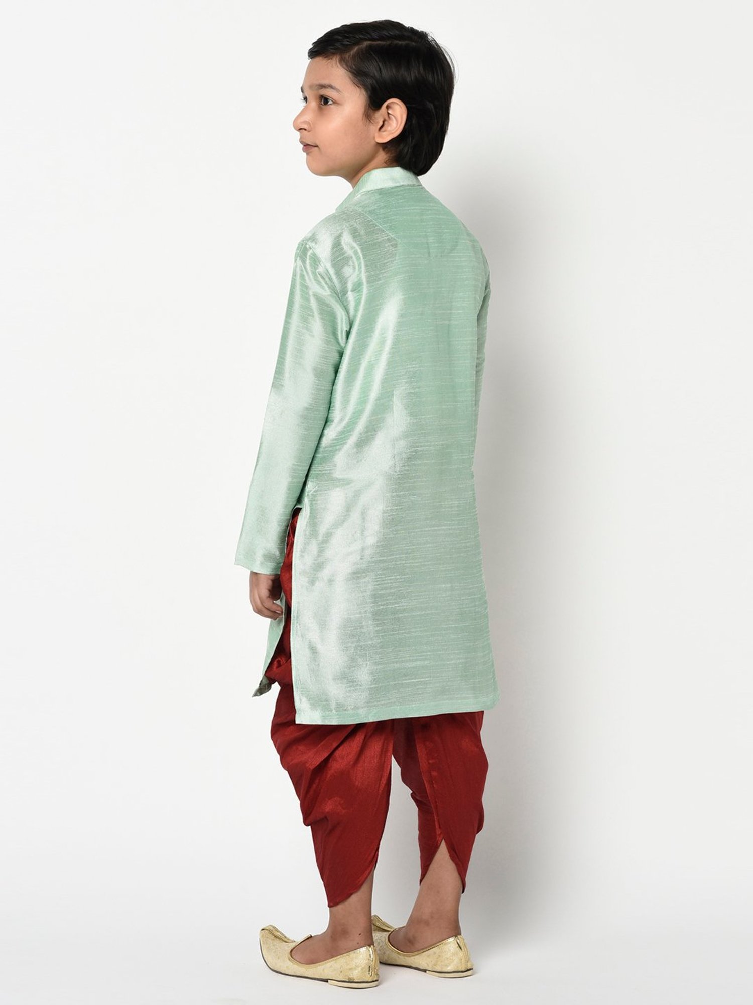 Deyann Kids Green & Red Solid Full Sleeves Kurta with Patiala