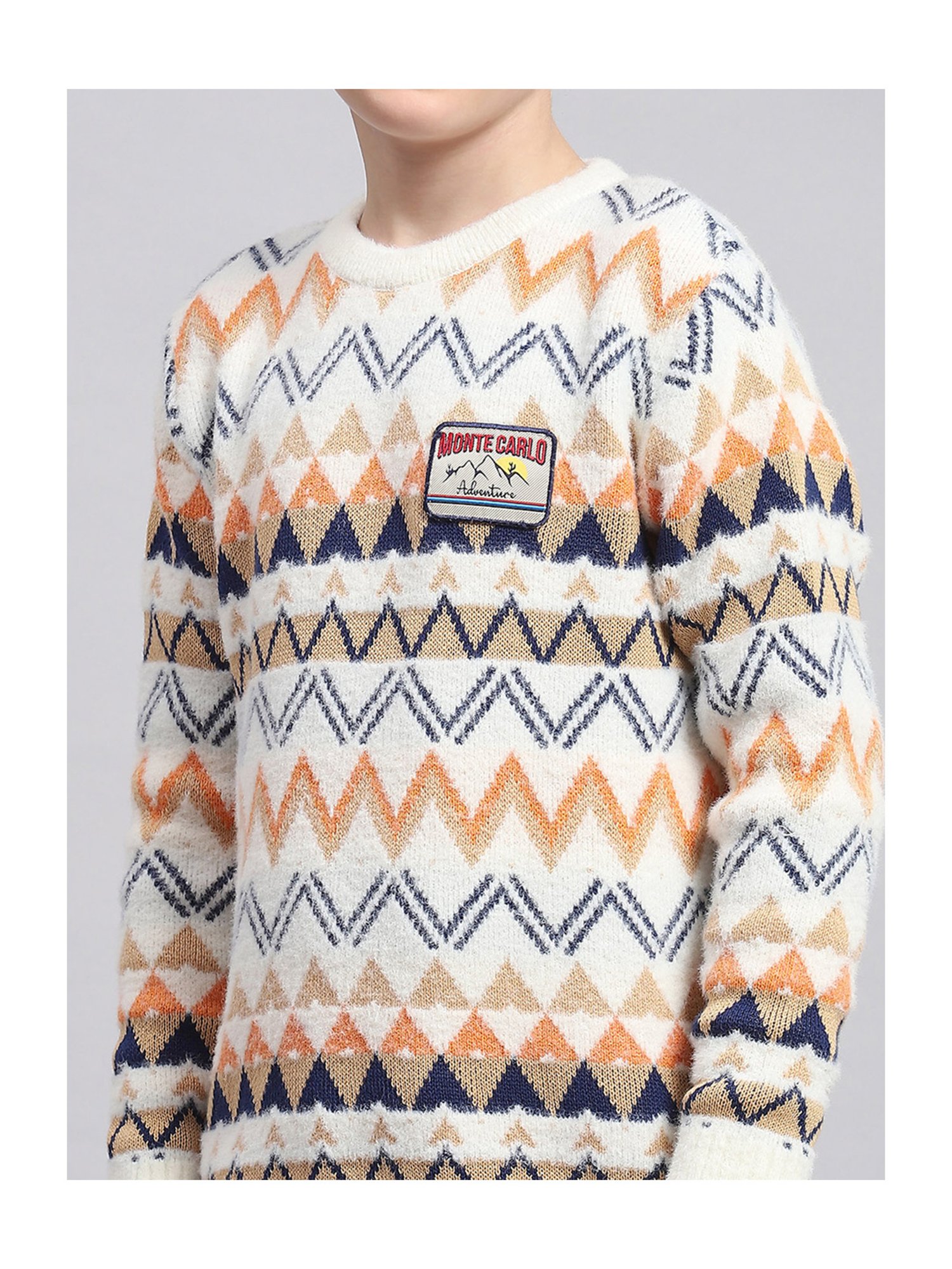 Monte Carlo Kids Off White Self Design Full Sleeves Sweater