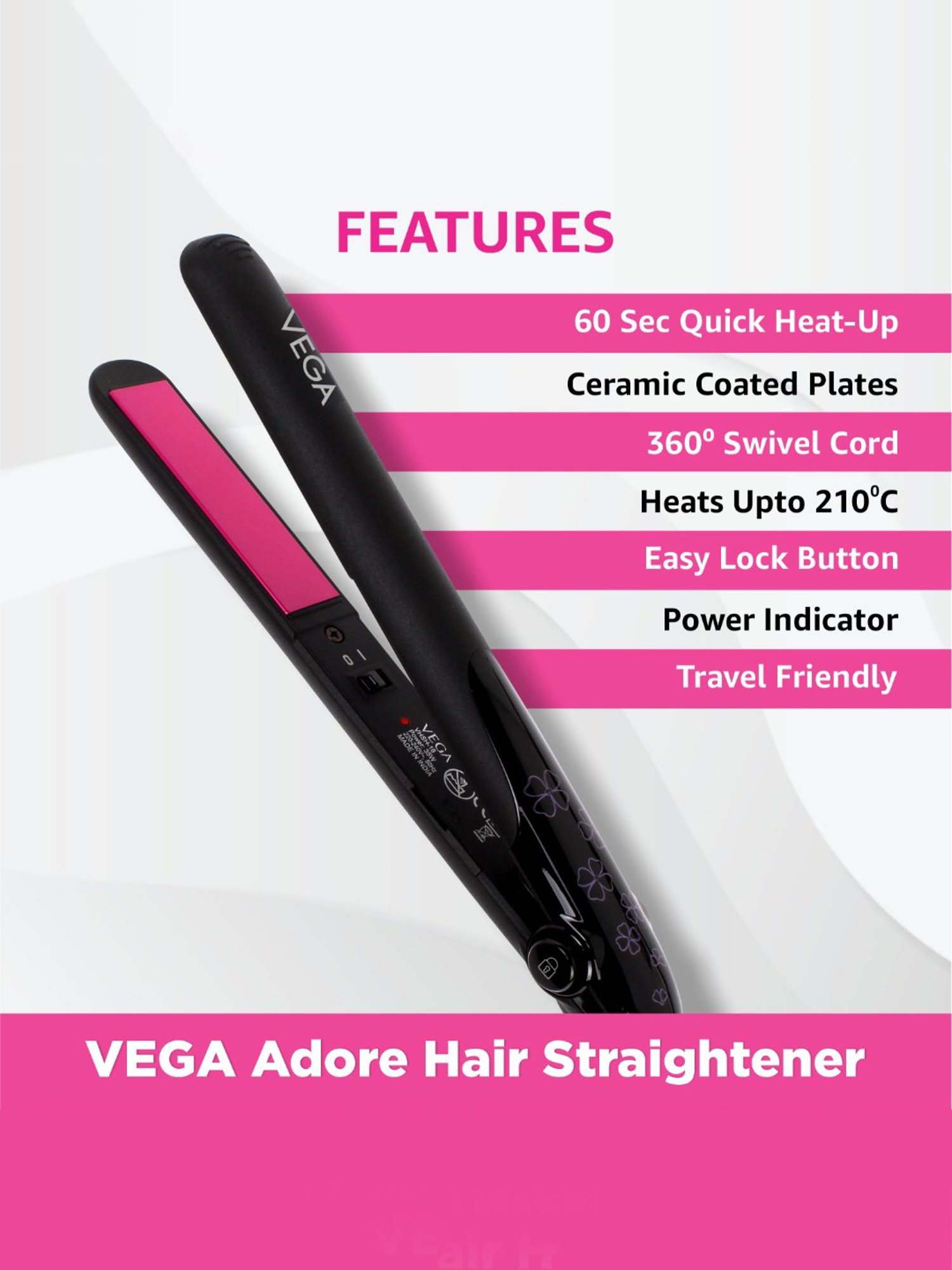 Nova NHC-522CRM Professional Hair Straightener (Black)