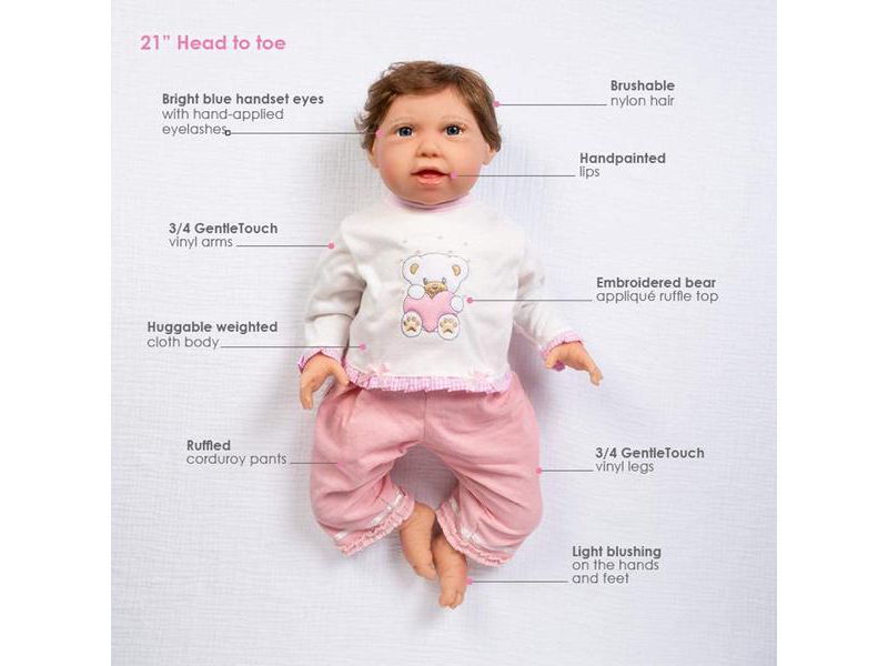 Paradise Galleries "Cuddle Bear Bella" Real Baby Doll. 21" Weighted Reborn Baby Doll with 5-Piece Baby Doll Clothes Set.  Age 3+