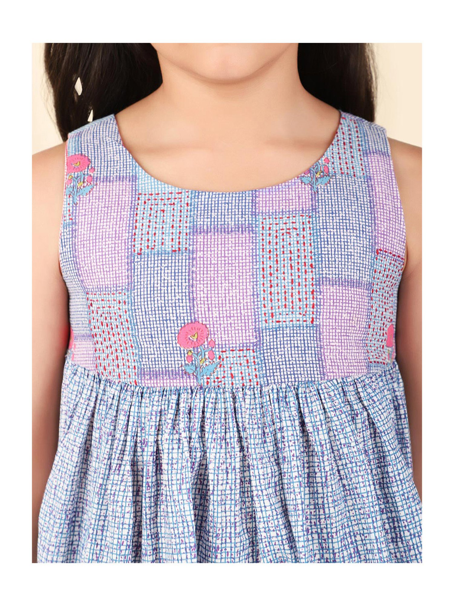 Fabindia Kids Blue Printed Dress