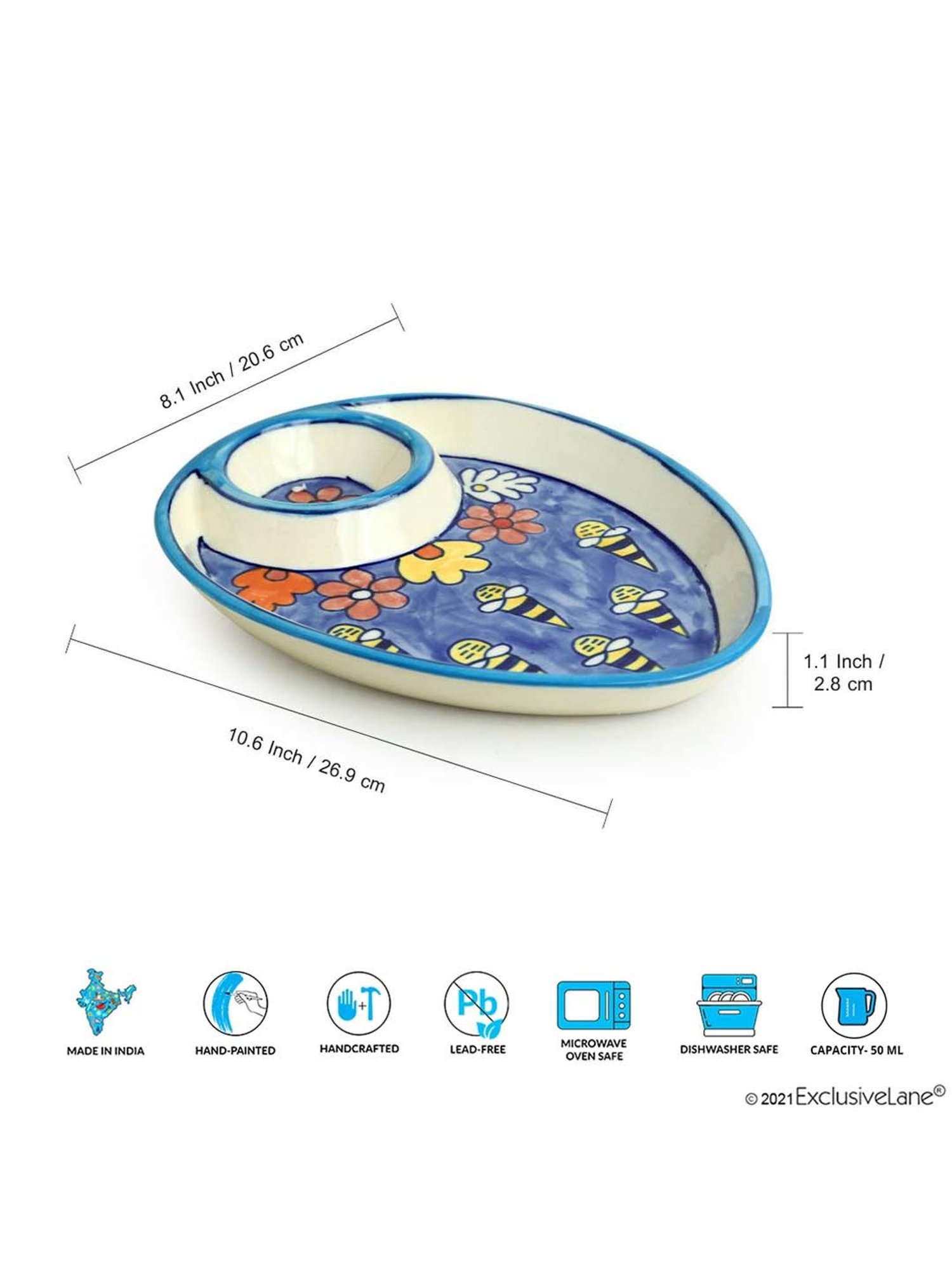 ExclusiveLane The Bee Collective Blue & White Ceramic Serving Platter - Set of 1