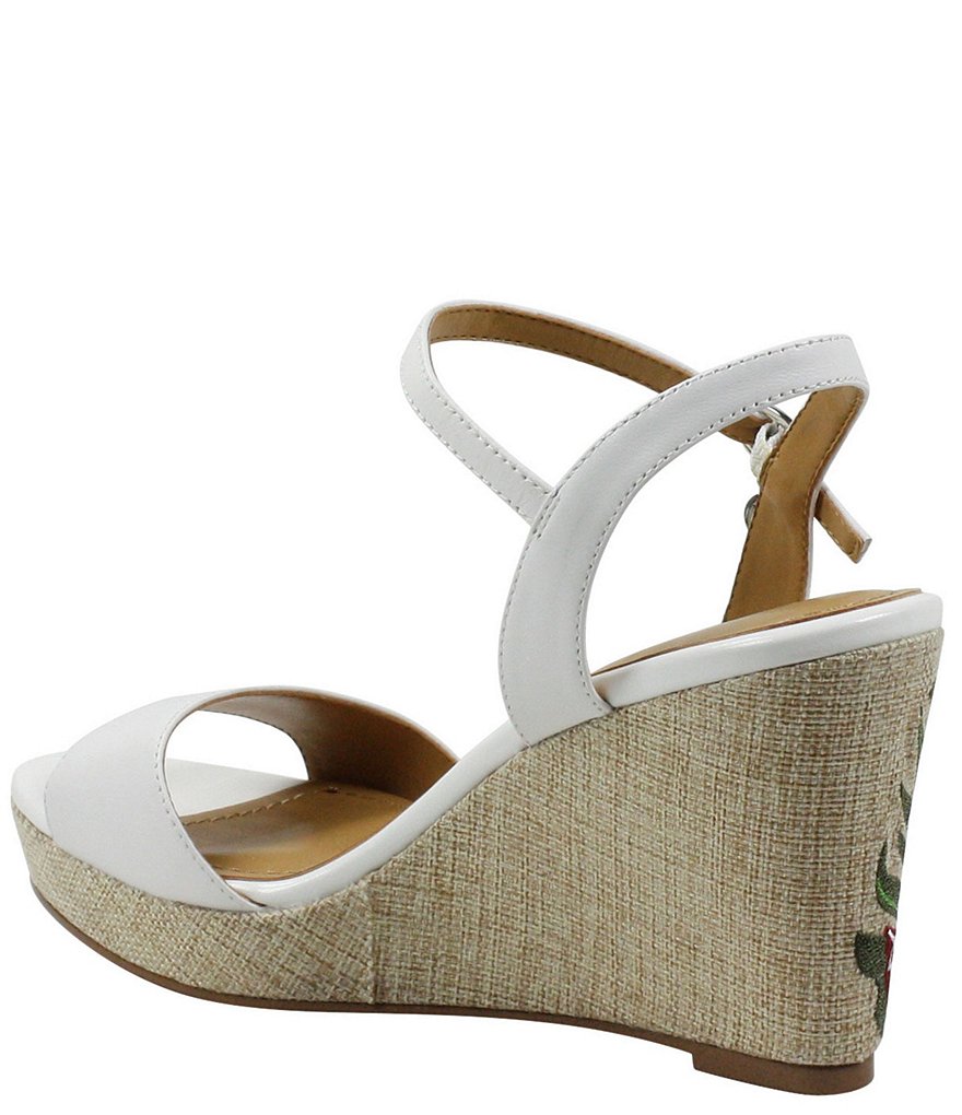 J. Renee Triella Leather Toucan Embroidered Platform Wedge Sandals