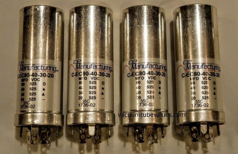 FOUR Capacitors CE MFG CAN ELECTROLYTIC MALLORY  525V, 80/40/30/20&micro;F USA MFD