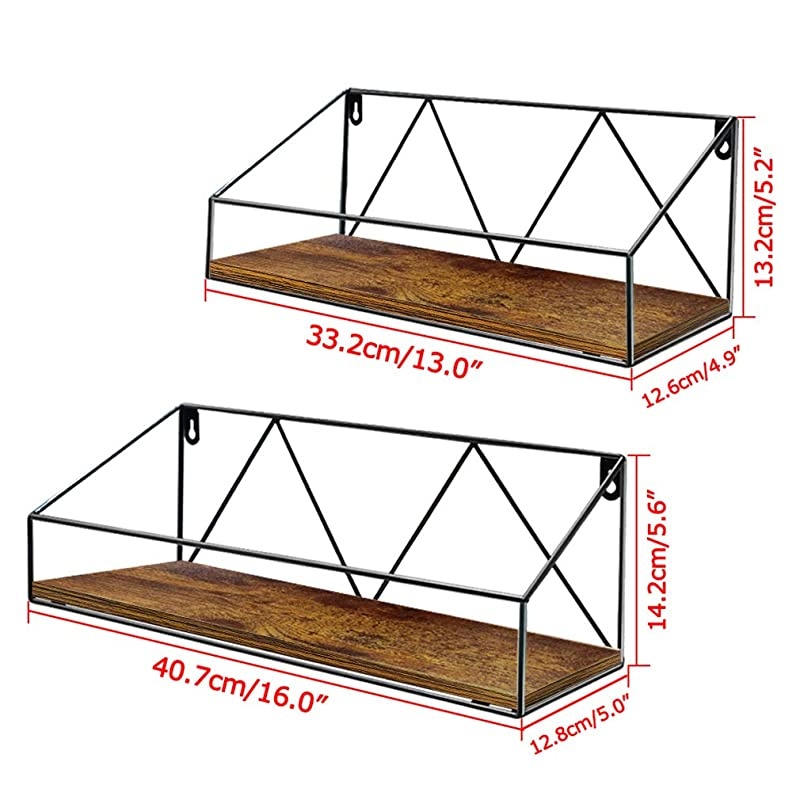 Mount Shelf Rustic Wood Floating Shelves Storage for Kitchen Living Room Bathroom, Set of 2