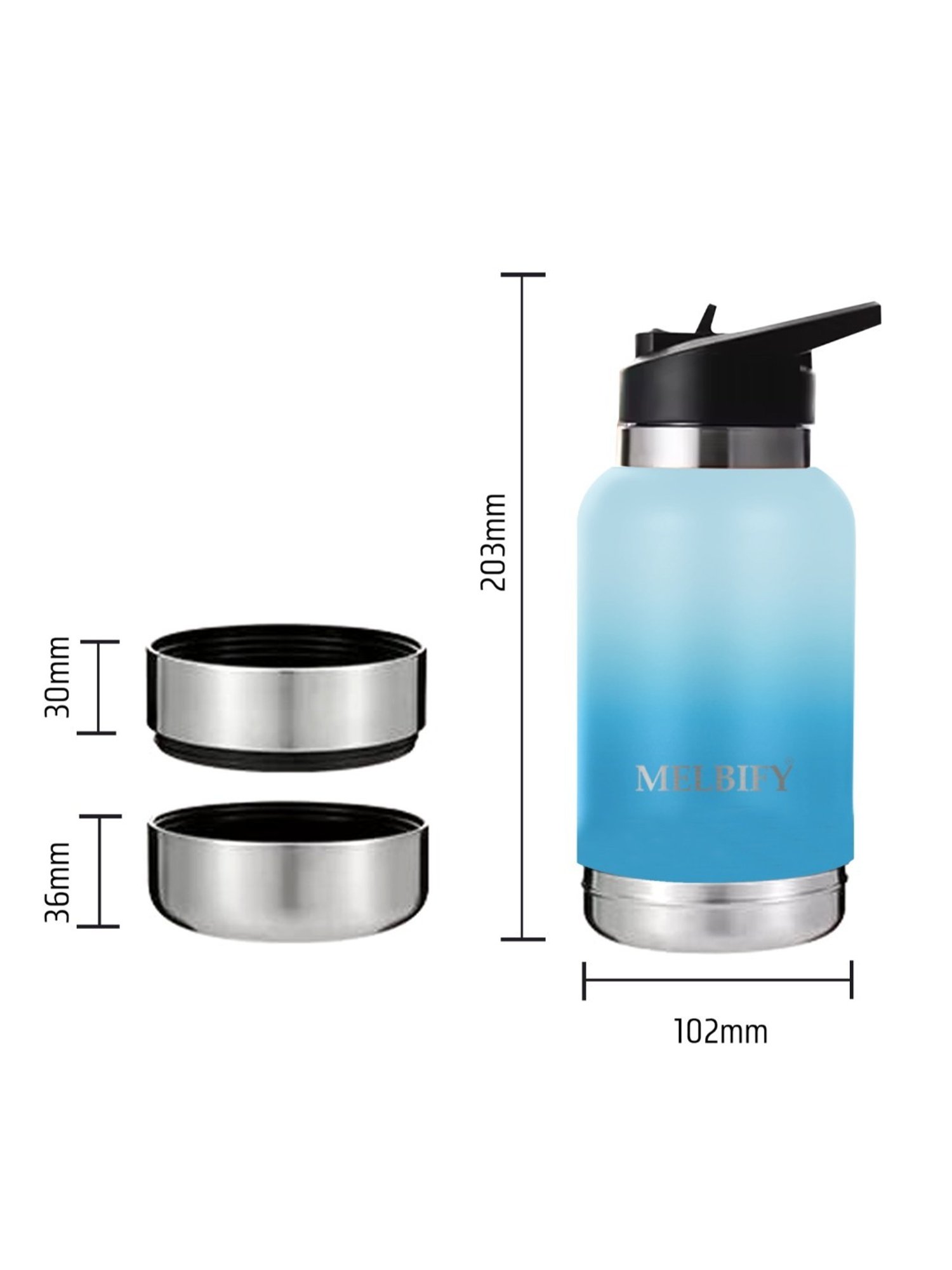 Melbify 2-in-1 Thermos Sipper Blue ThermoSteel Water Bottle (1L)