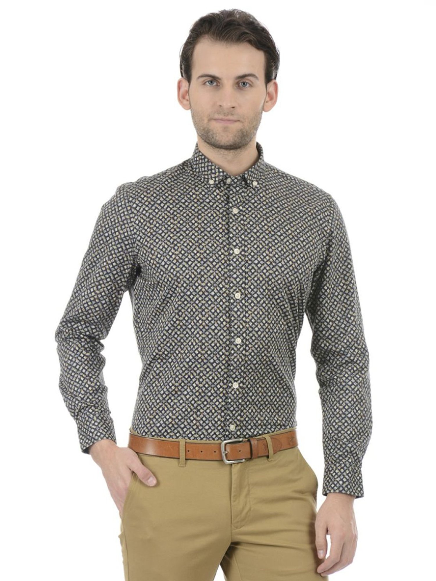 London Fog Black Regular Fit Printed Shirt