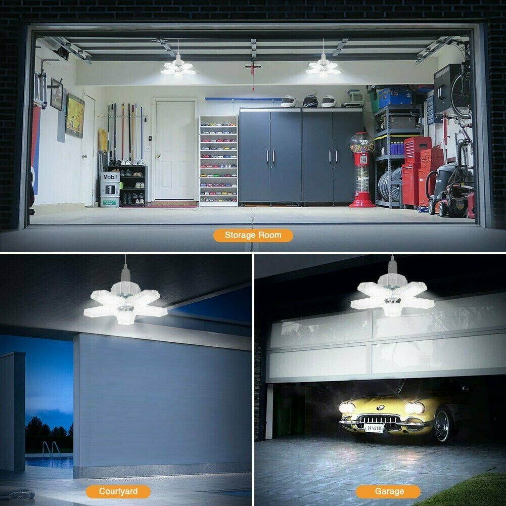 60W-100W LED Garage Light Bulb Deformable Ceiling Fixture Lights Workshop Lamp