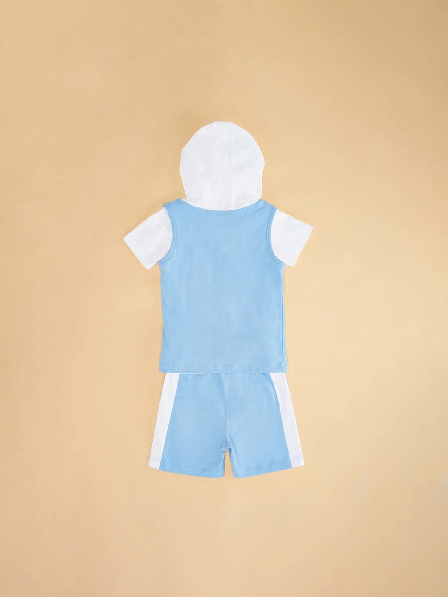 YU by Pantaloons Kids Blue & White Cotton Embroidered T-Shirt Set