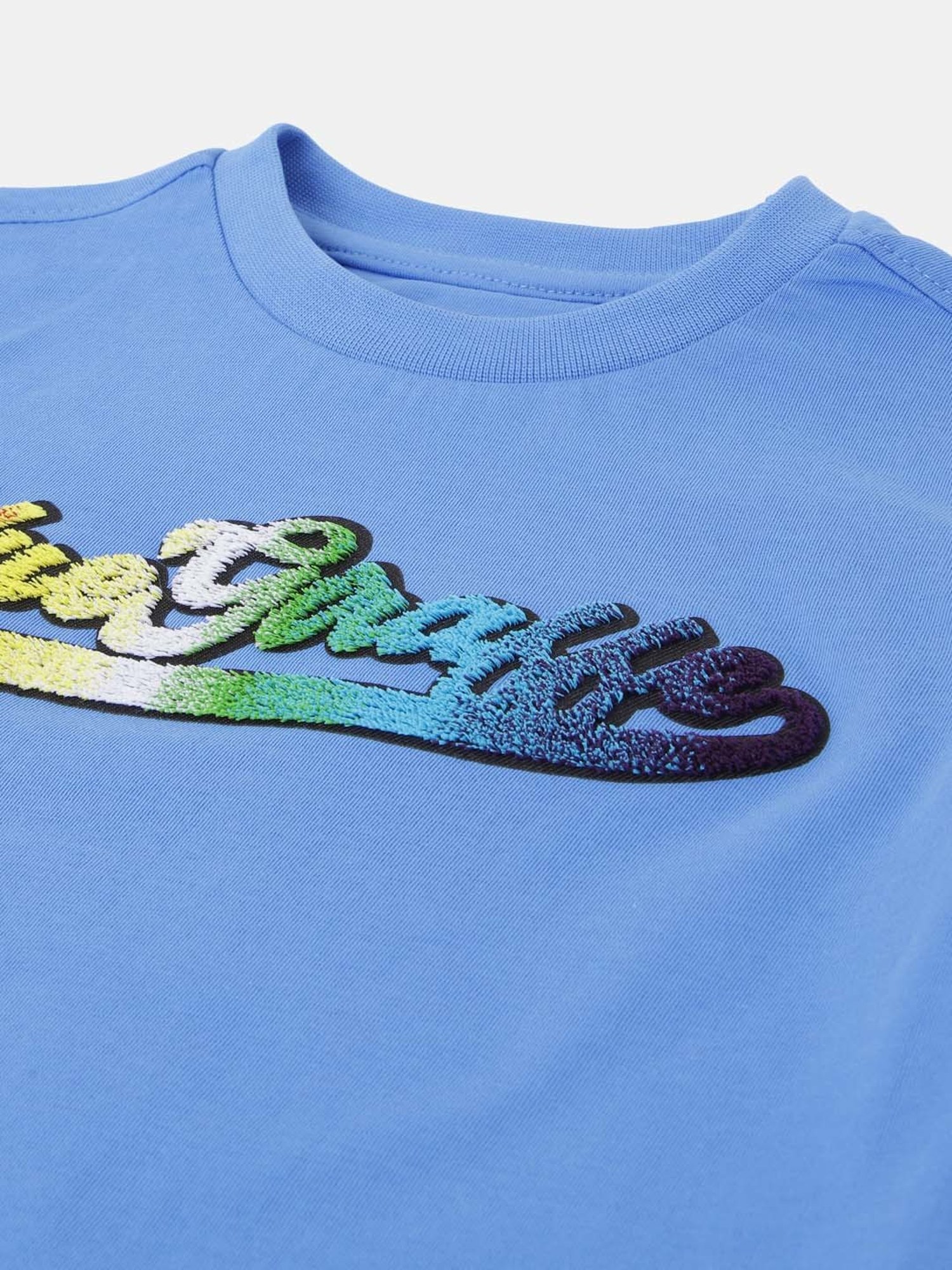 Blue Giraffe Kids Sea Blue Cotton Embroidered T-Shirt