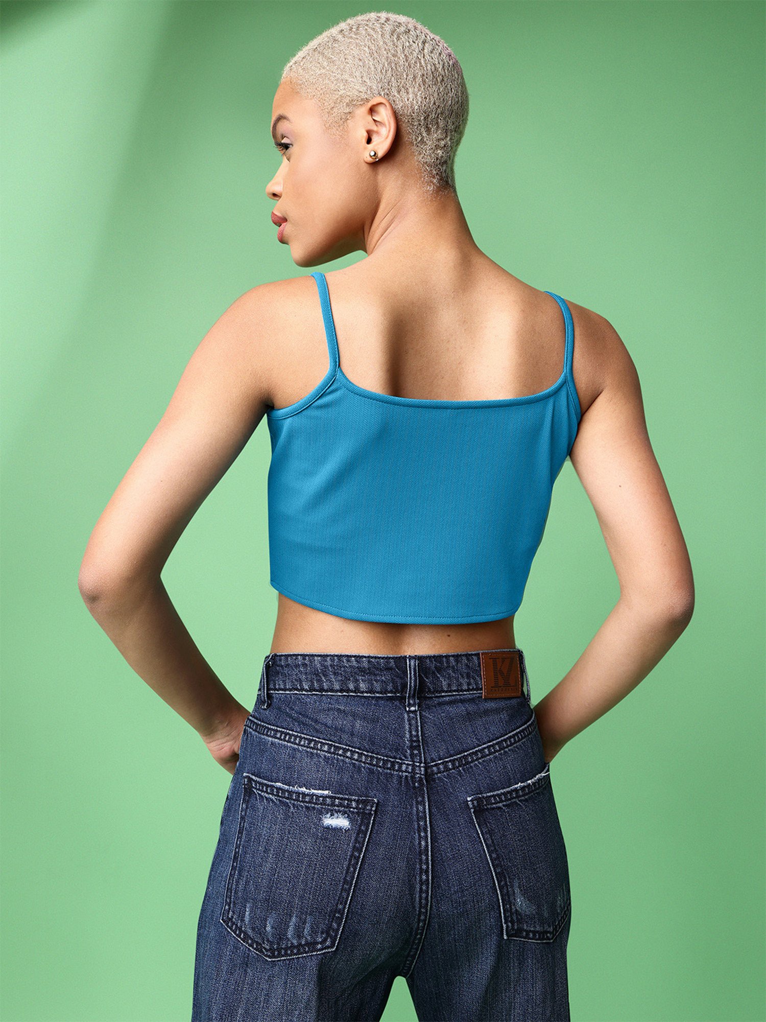 PURVAJA Teal Regular Fit Crop Top