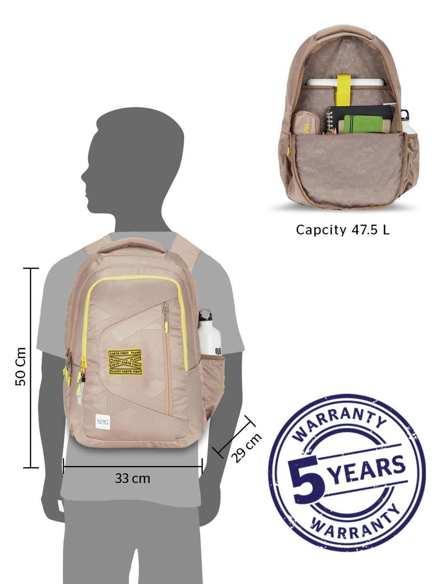 Wiki 47.5 Ltrs Beige Medium Laptop Backpack