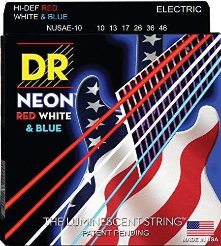 DR Strings K3 Neon Hi-Def Red White & Blue Electric Guitar Strings 10-46