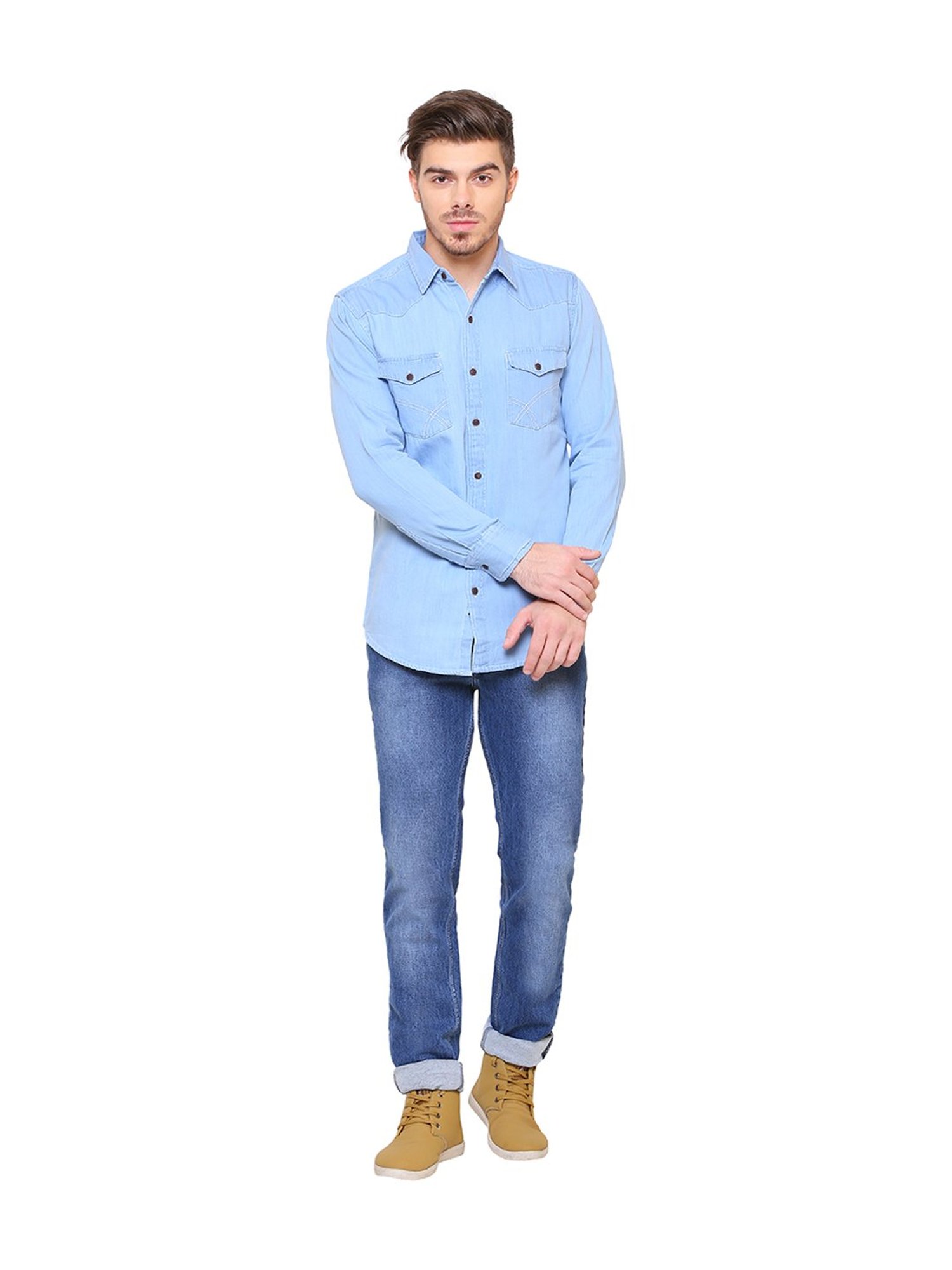 Southbay Light Blue Solid Slim Fit Shirt