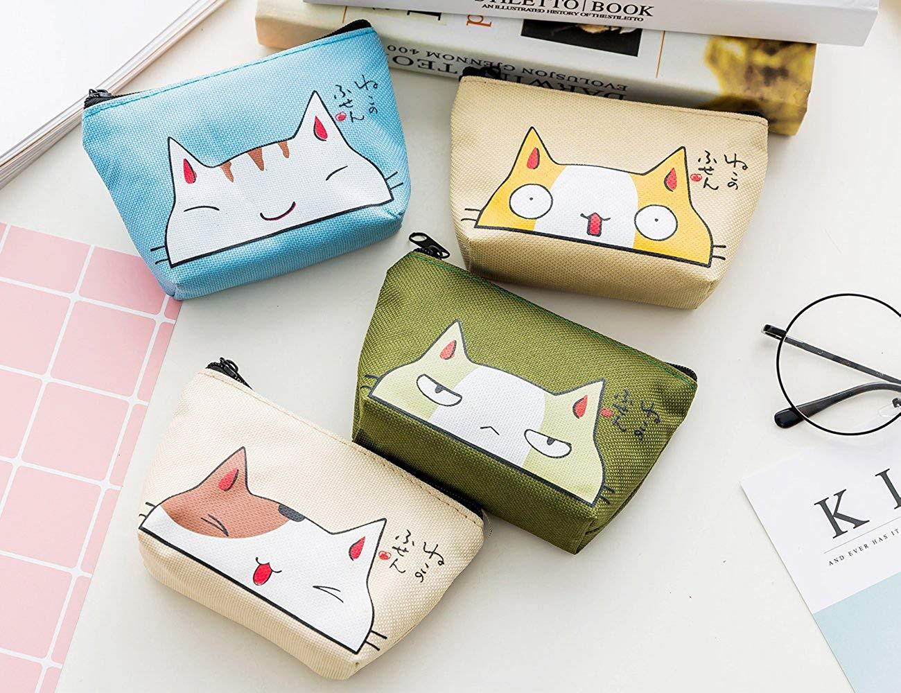 iSuperb Pack of 4 Canvas Coin Purse Change Cash Bag Zipper Small Purse Wallets