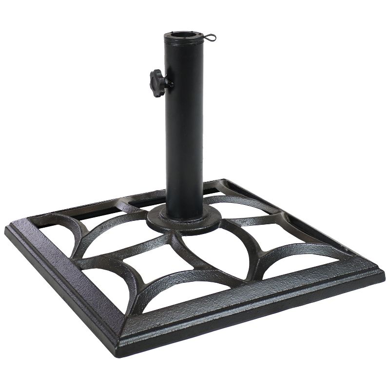 Sunnydaze Outdoor Heavy-Duty Cast Iron Decorative Geometric Design Square Patio Umbrella Base Stand - 16" - Black