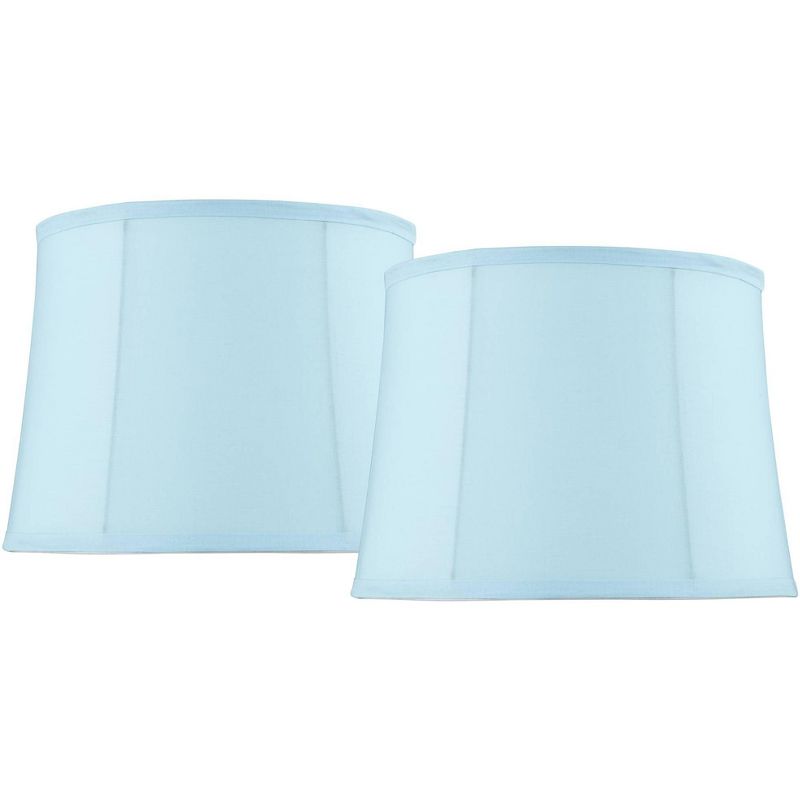 Springcrest Set of 2 Soft Blue Medium Drum Lamp Shades 11.5" Top x 13.5" Bottom x 10" Slant x 10" High (Spider) Replacement with Harp and Finial