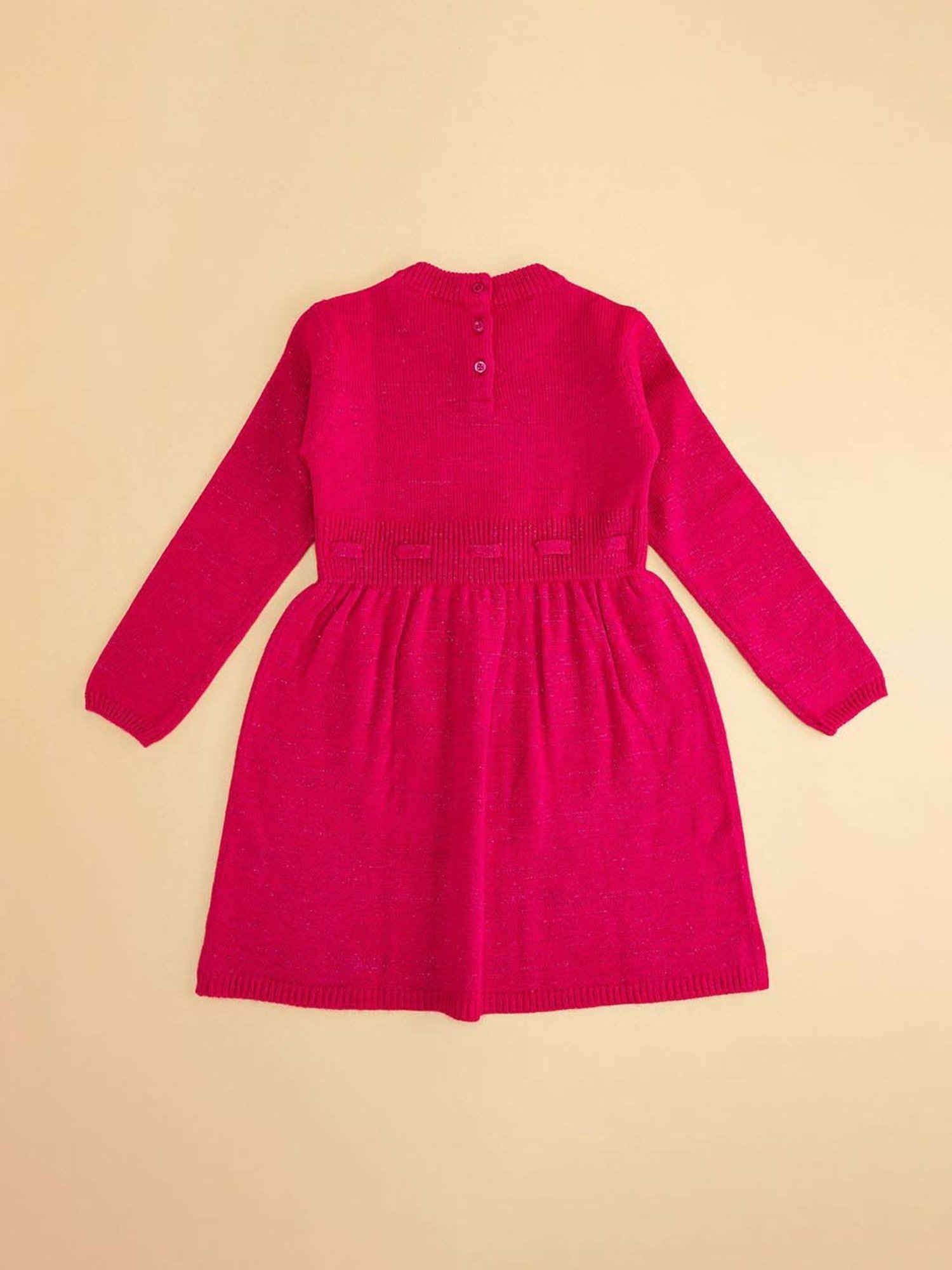Pantaloons Junior Fuchsia Pink Regular Fit Full Sleeves Sweater Dress