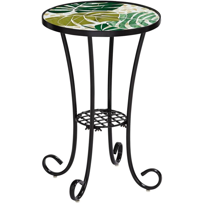 Teal Island Designs Tropical Leaves Mosaic Black Outdoor Accent Table