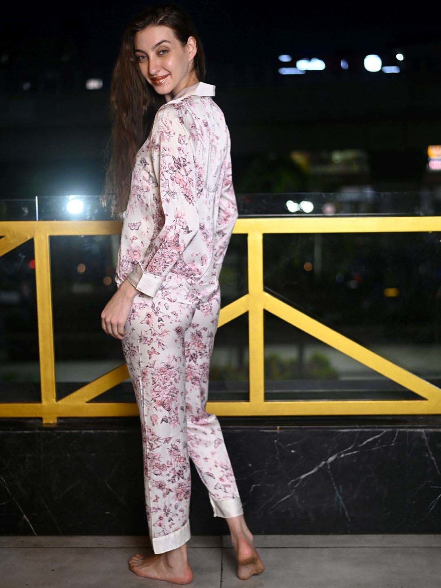 Odette Off-White Printed Shirt Pyjama Set