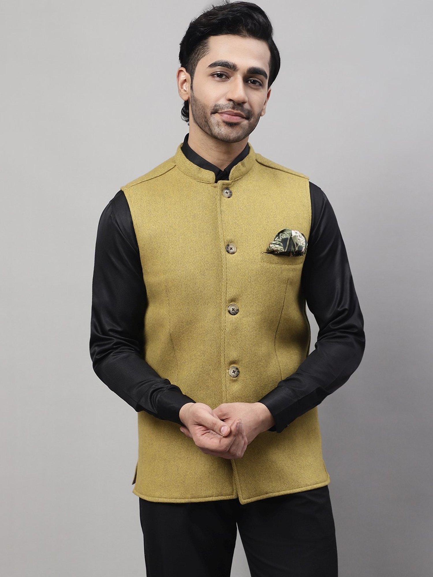 Even Mustard Regular Fit Nehru Jacket