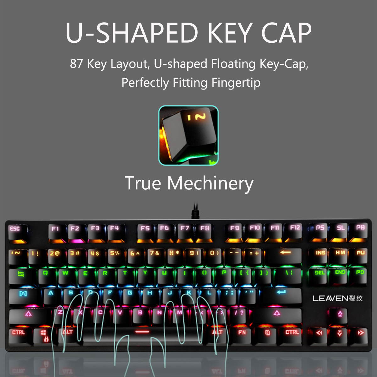 CUUWE K550 87 Keys Wired Mechanical Keyboard Blue Switch Waterproof 19 RGB Backlight Gaming Keyboard for Windows XP/7/8/10 Systems