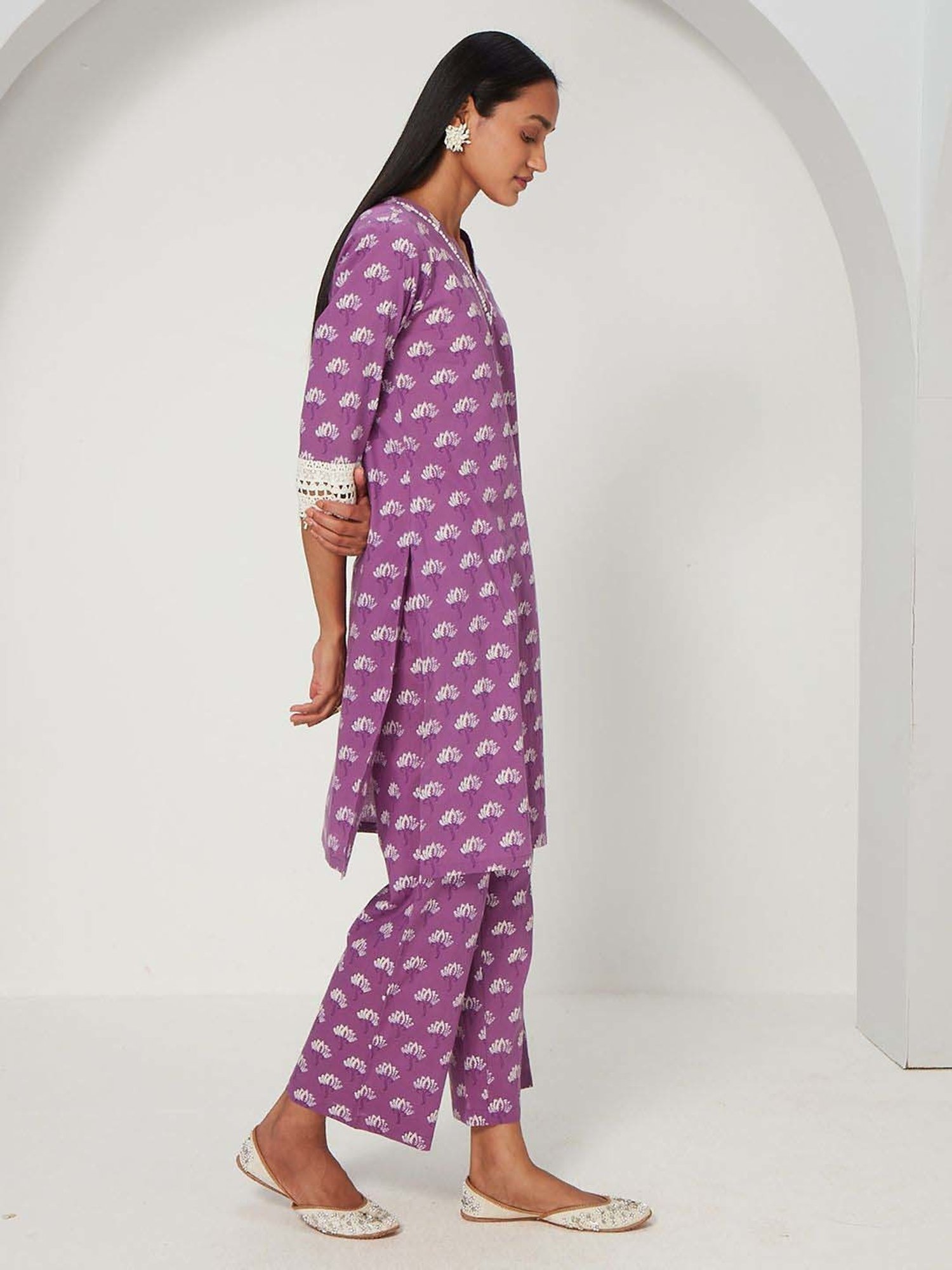 Fusion Beats Light Grey Embroidered A Line Kurta