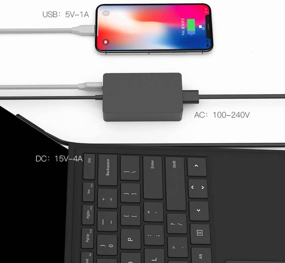 for Surface Book Charger, 15V 4A 65W Surface Pro Charger Power Supply Adapter, Compatible with Microsoft Surface Book Surface Laptop Surface Pro 7 6 5 4 3 X, Surface Go, Works with 65W&44W&36W&24W