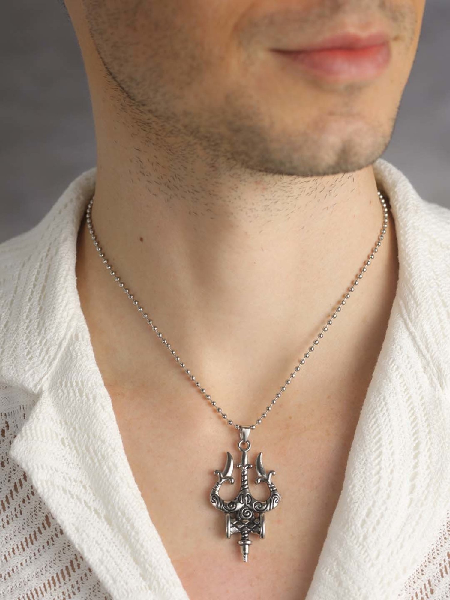Bold By Priyaasi Mighty Trishul Silver-Plated Pendant for Men
