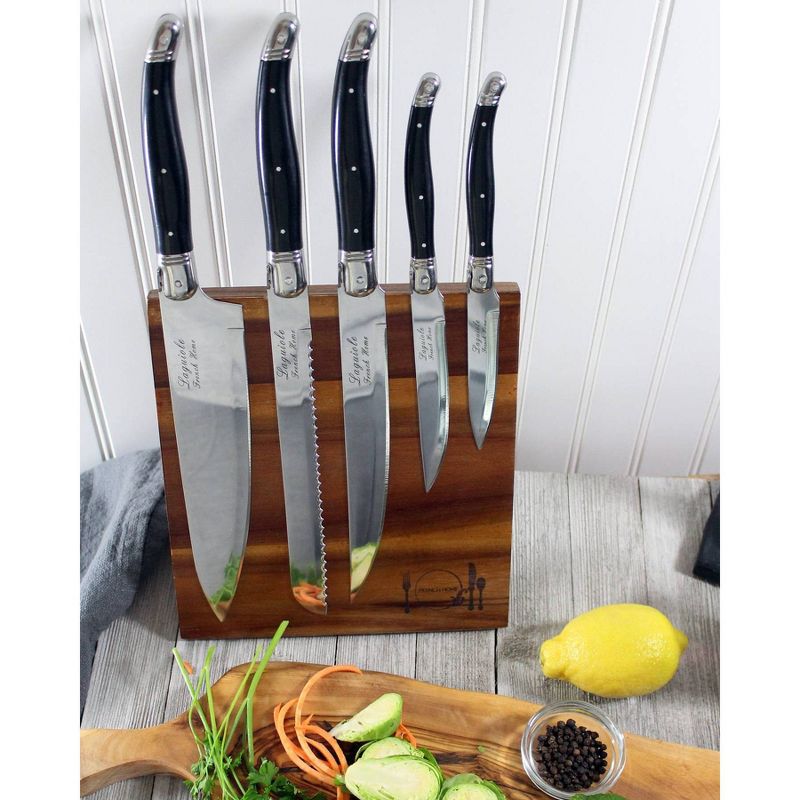 French Home Laguiole 6pc Stainless Steel Kitchen Knife Set with Magnetic Display