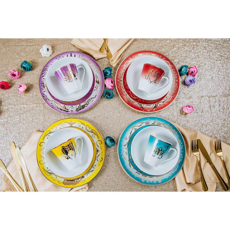 Vremi 16 Piece Multicolor Porcelain Dinnerware Set with 4 Dinner Plates, 4 Dessert Plates, 4 Salad/Soup Bowls, & 4 Coffee/Tea Mugs