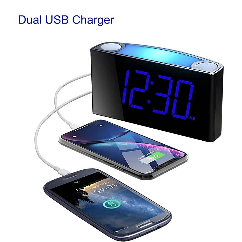 Alarm Clock for Heavy Sleepers, Vibrating Alarm Clock with Bed Shaker, LED Digital Clock with 7 Colored Night Light, 2 USB Ports, 7" Large Display,Big Snooze, Alarm Clock for Bedroom Kids Senior