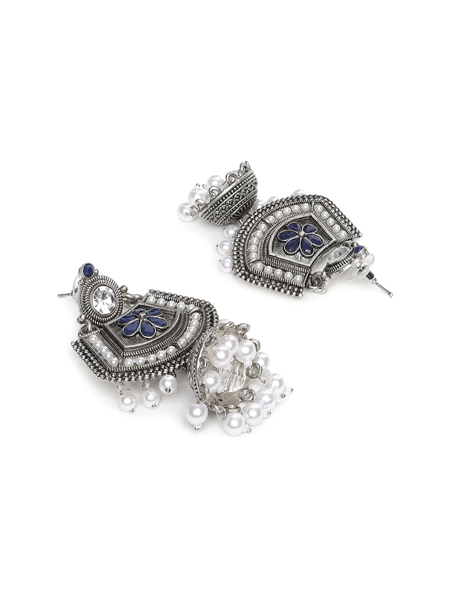 Aatmana Blue Meenakari Kundan & Pearl Floral Ethnic Jhumki Earrings
