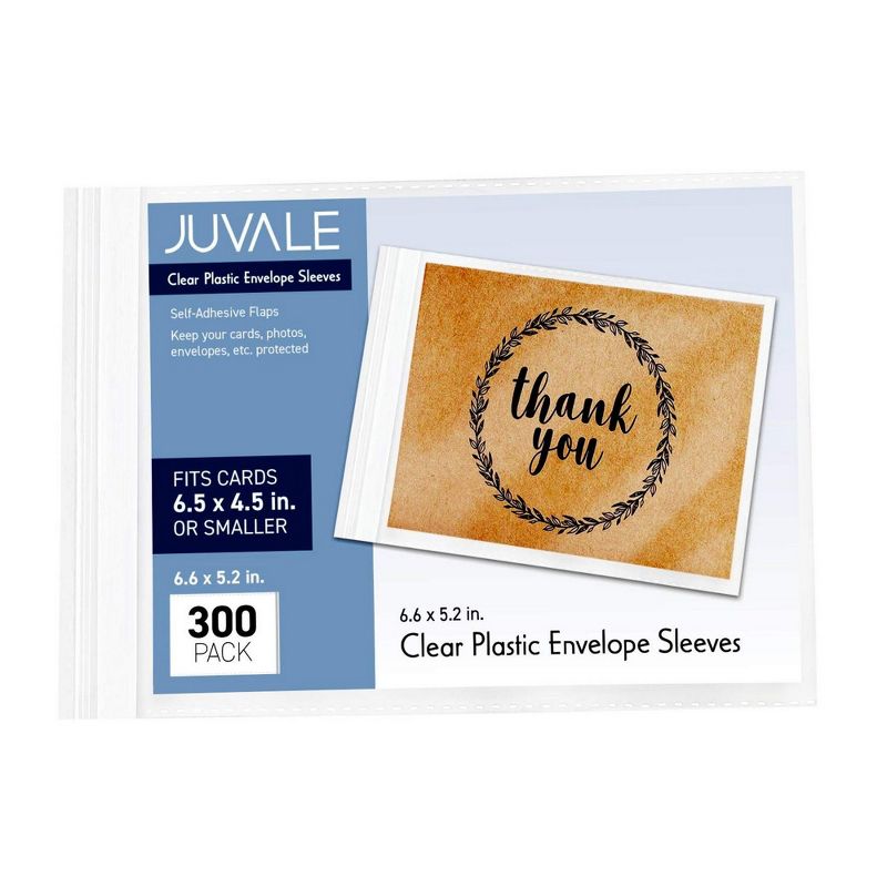 Juvale 300 Pack Clear Plastic Envelope Bags, Greeting Card Sleeves, 6.5 x 5 Inches