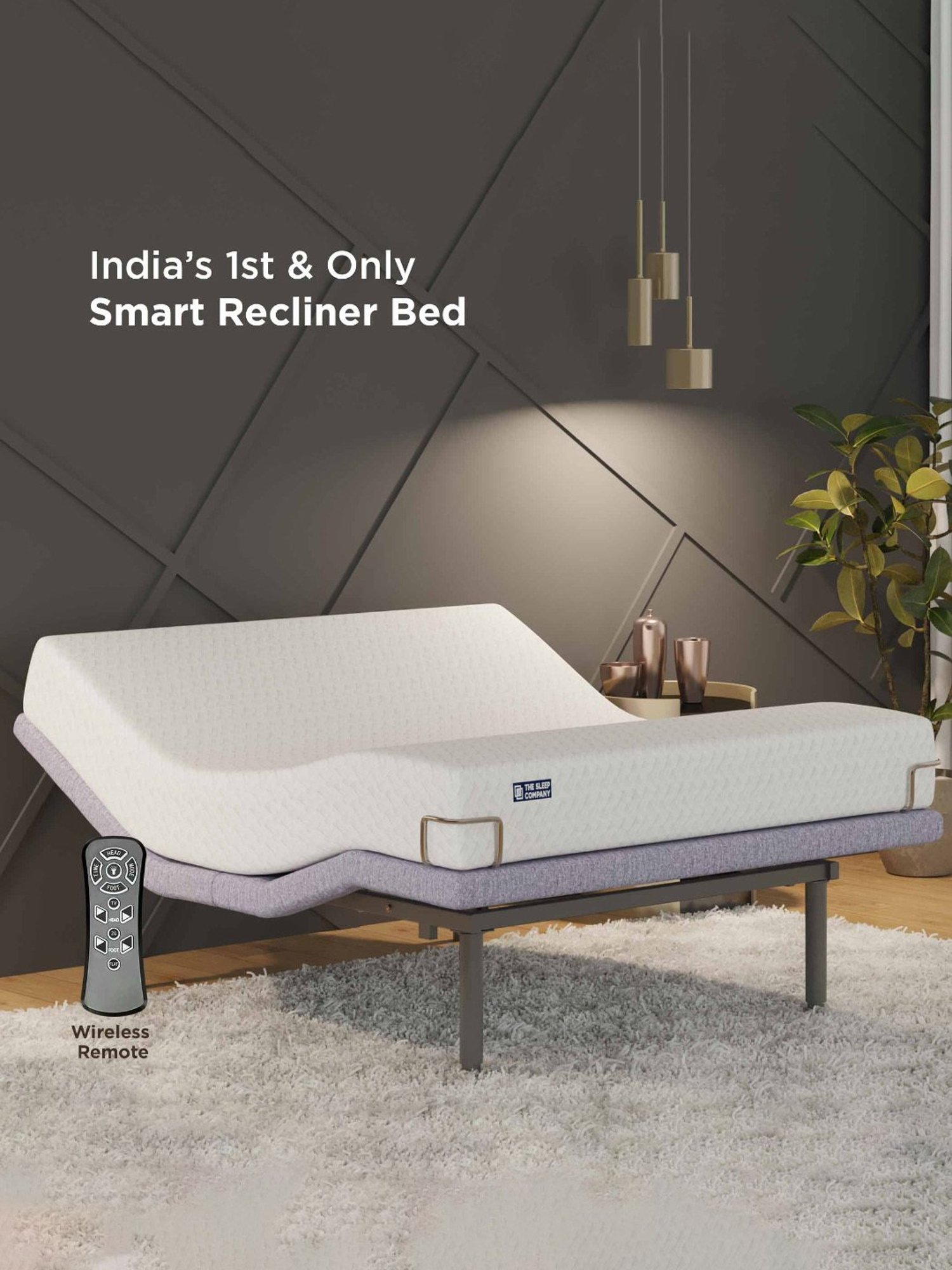 The Sleep Company Elev8 Grey Metal Smart Adjustable Single Bed Base