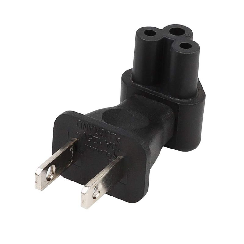 Tekit 2 Prong Right Angle Plug Adapter, USA IEC 60320-C5 Receptacle to NEMA 1-15P (1-15P to C5)