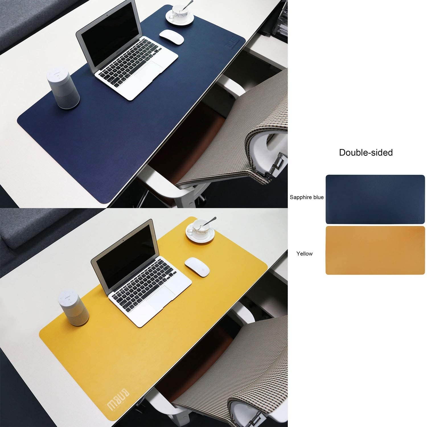 BUBM PU Leather Mouse Pad Mat Waterproof, Perfect Desk Writing Mat for Office and Home,Ultra Thin 2mm - 31.5"x15.8" (Sapphire)