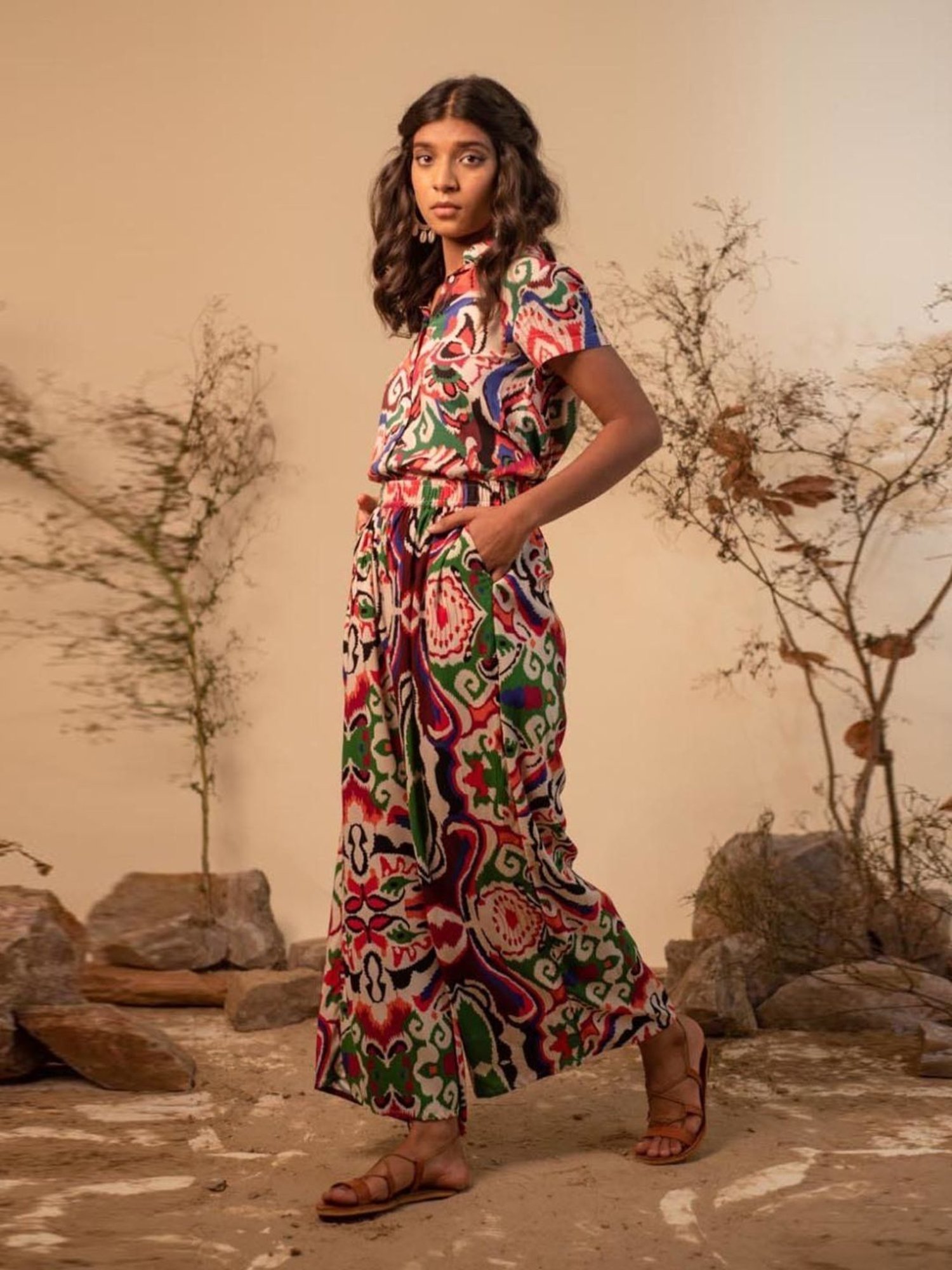 LABEL REYYA Multicolor Mosaic Printed Co-ord Set (Set Of 2)